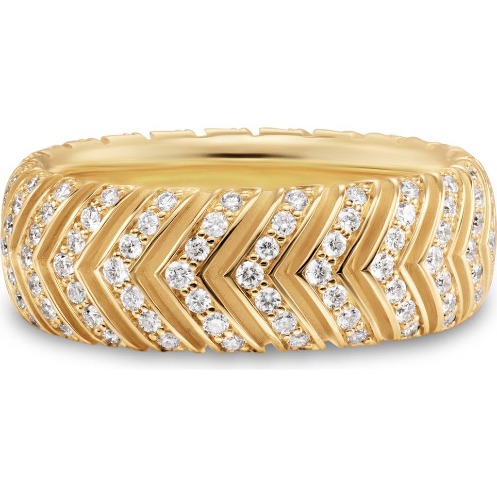 Mens Chevron Band Ring in 18K Yellow Gold with Diamonds, 8mm Product Image