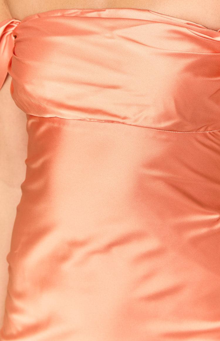 Ella Orange Off Shoulder Formal Dress Product Image