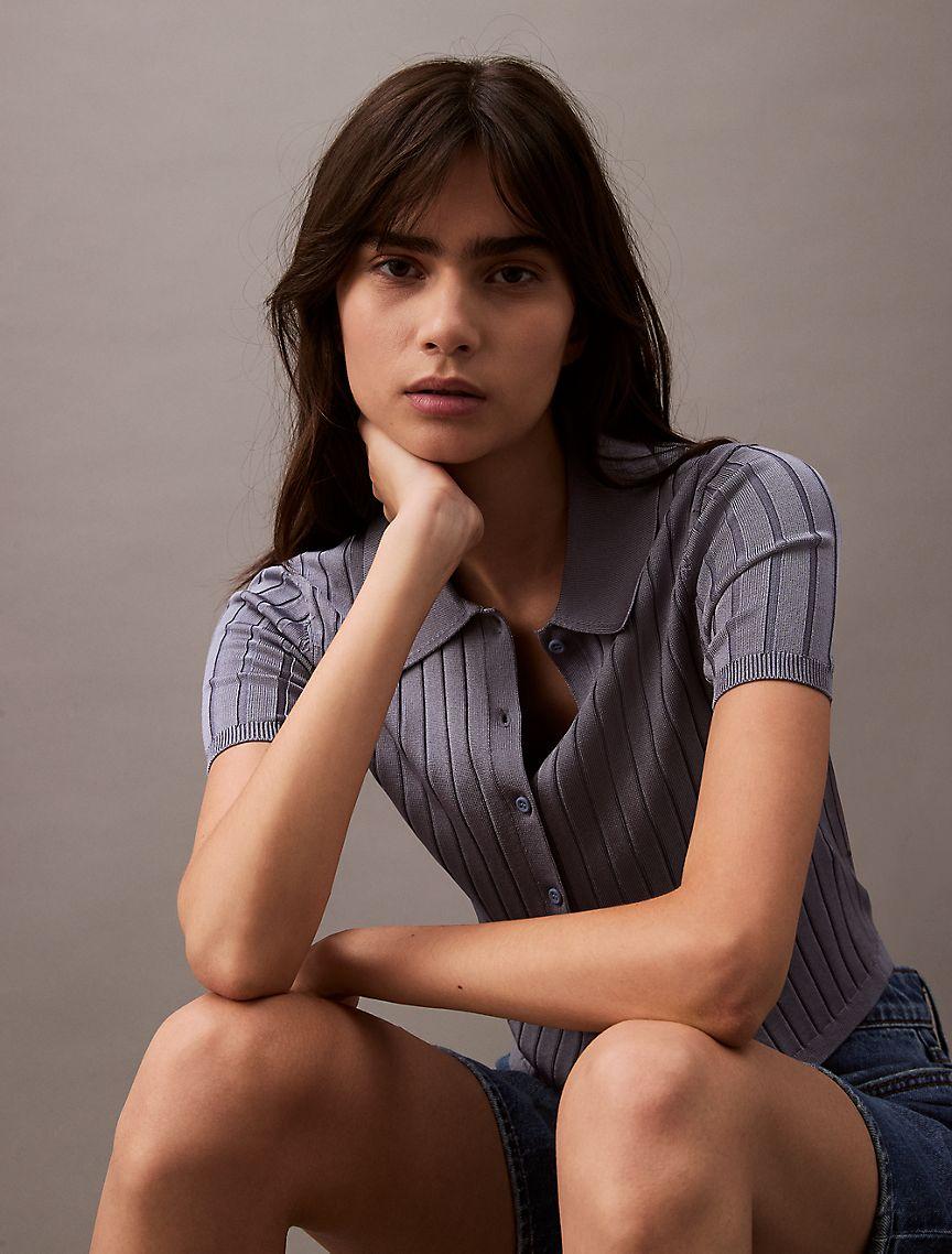 Ribbed Crop Polo Sweater Product Image