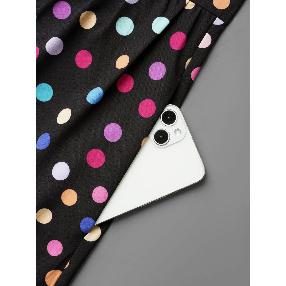 Plus Size Multi-Color Dots Sweetheart Neckline Midi Dress Multicolor Women Elegant Drawstring Heart neckline Elbow-length sleeve Curvy BloomChic 22-24/3X Product Image