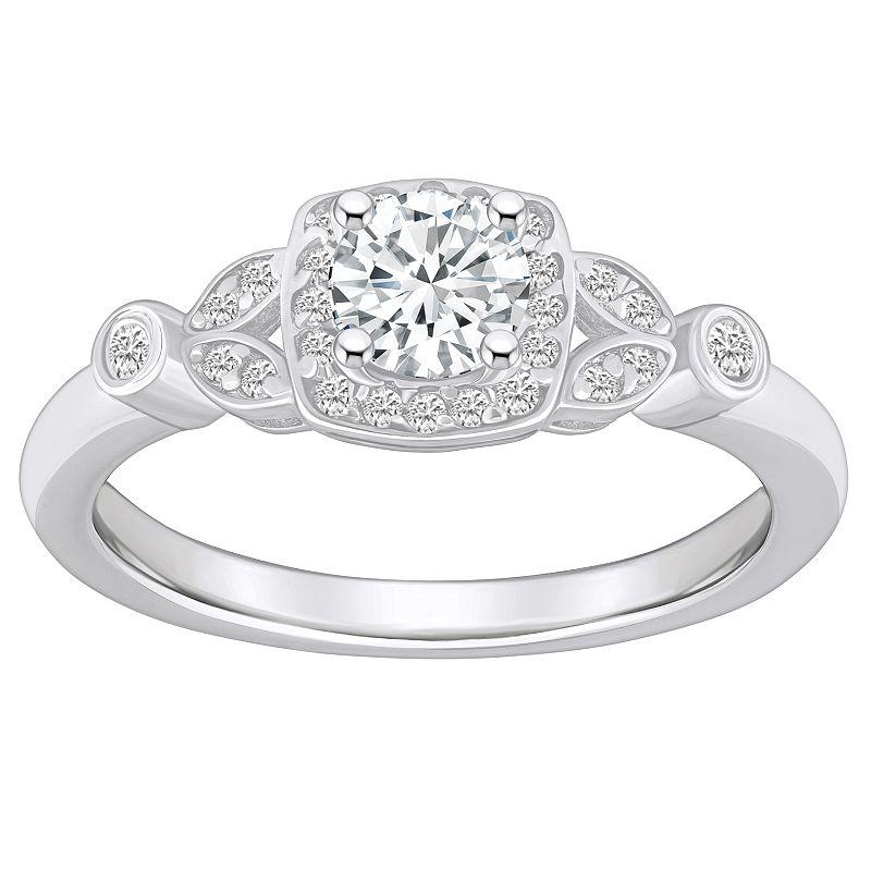 Alyson Layne 14k Gold 5/8 Carat T.W. Diamond Art Deco Halo Engagement Ring, Womens 14k White Gold Product Image
