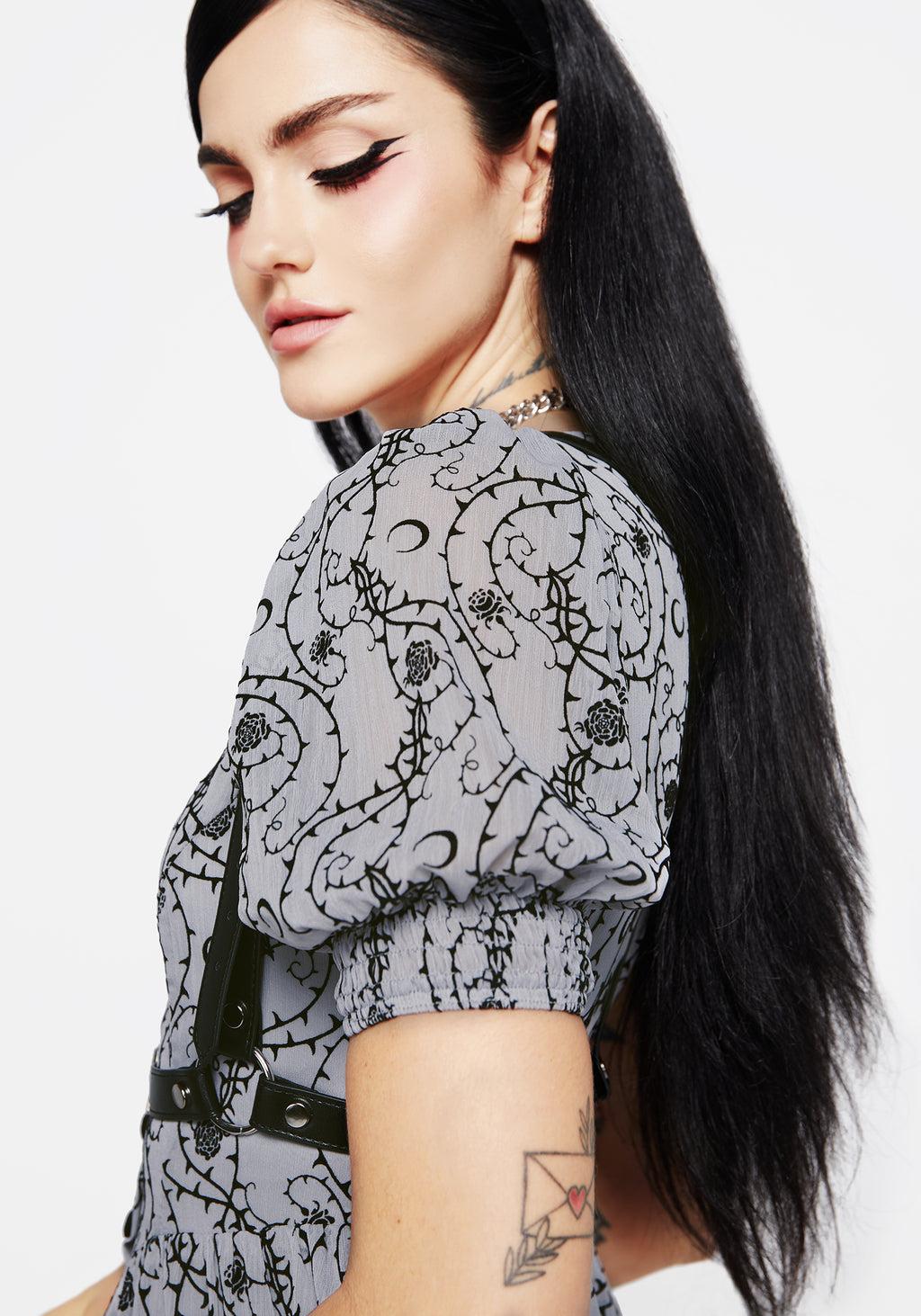 Rosethorn Flocked Velour Puff Sleeve Midaxi Dress - Blue Product Image