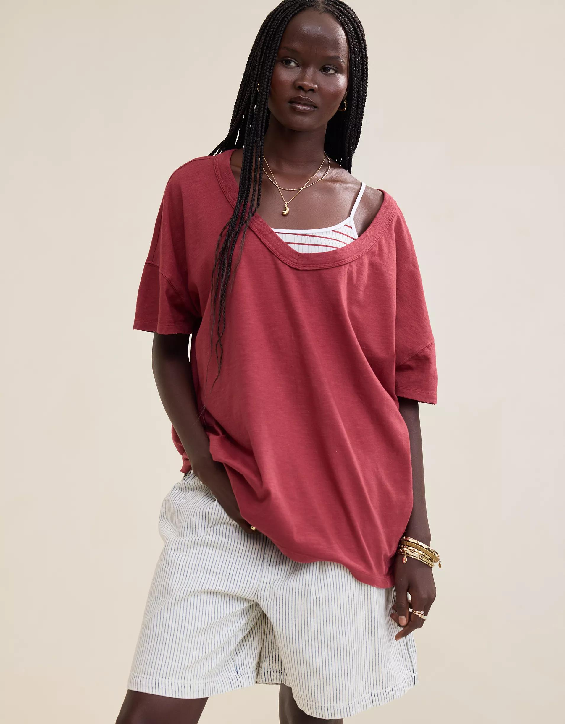 Aerie Oversized V-Neck Boyfriend T-Shirt Product Image