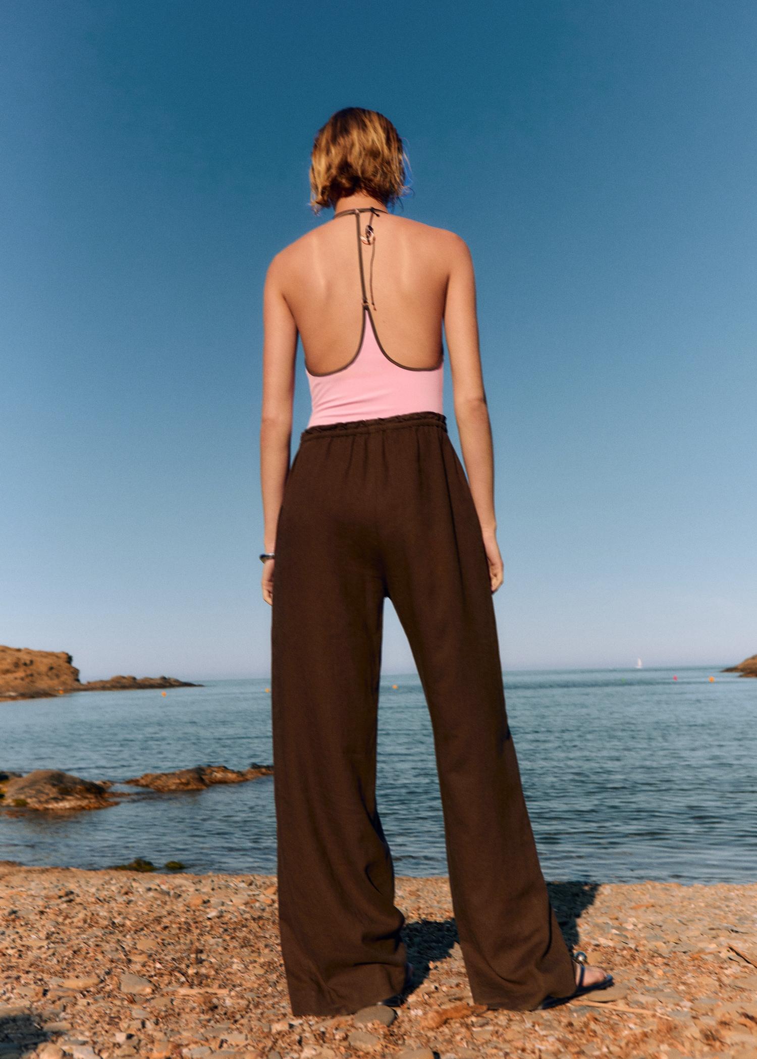 Linen-blend elastic waist pants - Women | MANGO USA Product Image