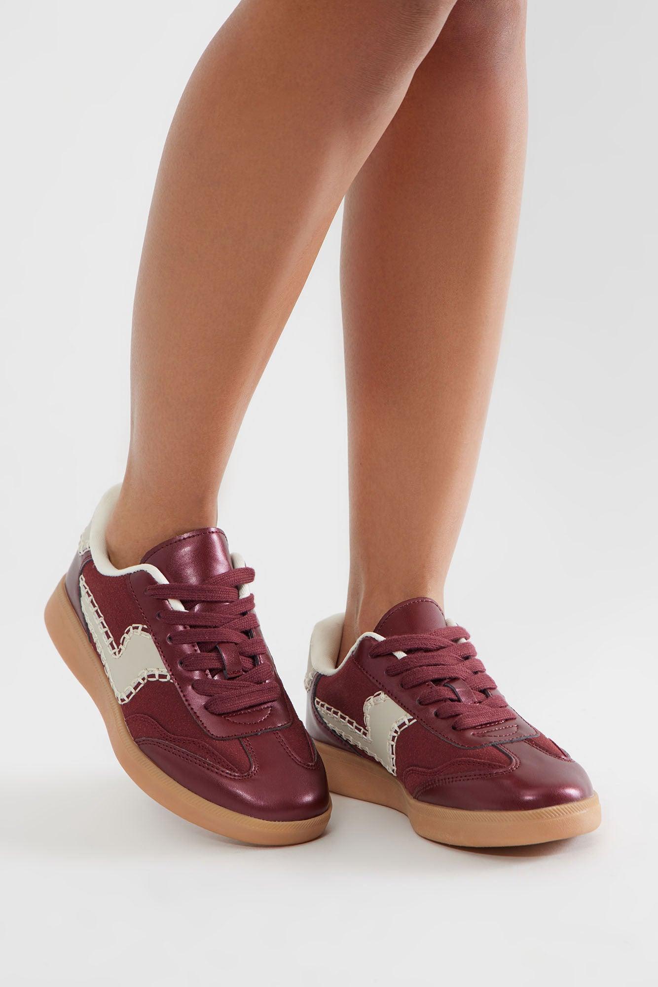 Sammie Lace Up Sneakers - Burgundy Product Image