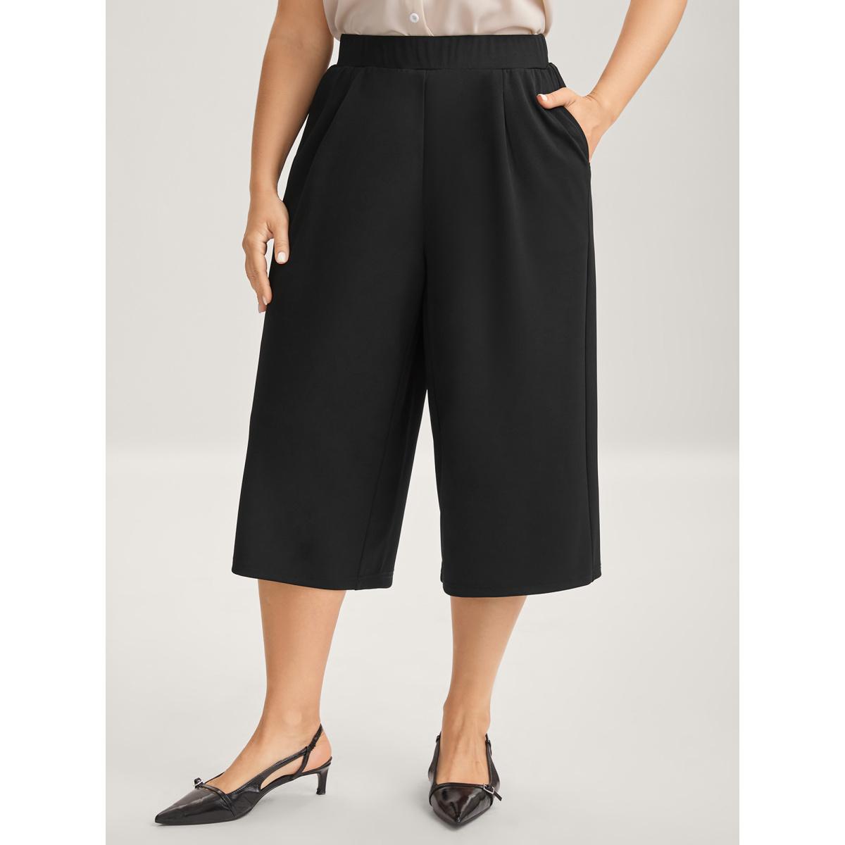 Plus Size No-Waist Gap Wide-Leg Pants Women Black At the Office Wide Leg Mid Rise Work Pants BloomChic 30/6X Product Image