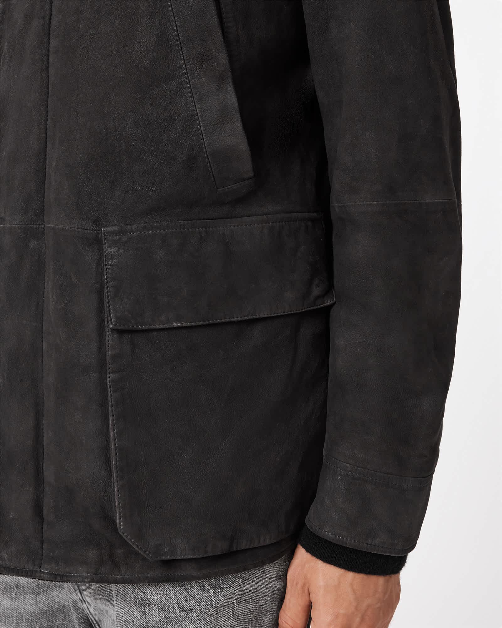 Bolton Waxed Suede Coat Washed Black | ALLSAINTS US Product Image