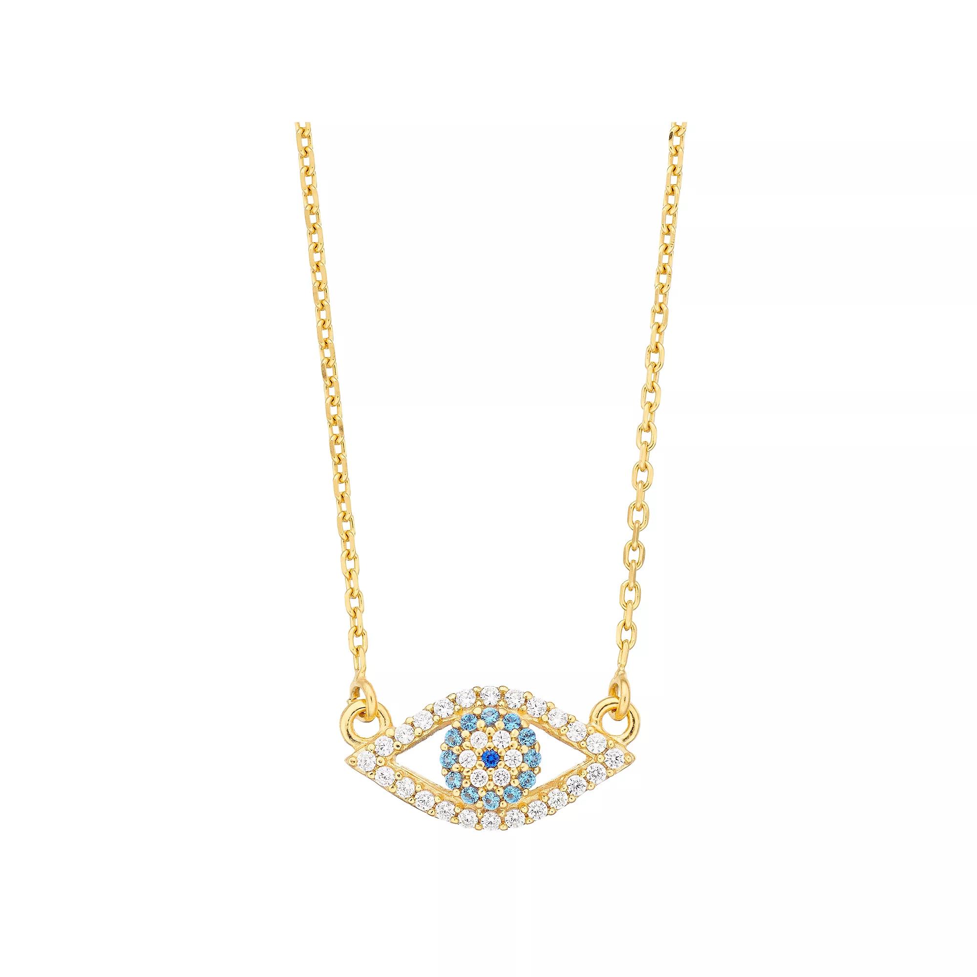Sterling Silver Cubic Zirconia Evil Eye Necklace, Women's, Size: 18", 18k Gold Over Product Image
