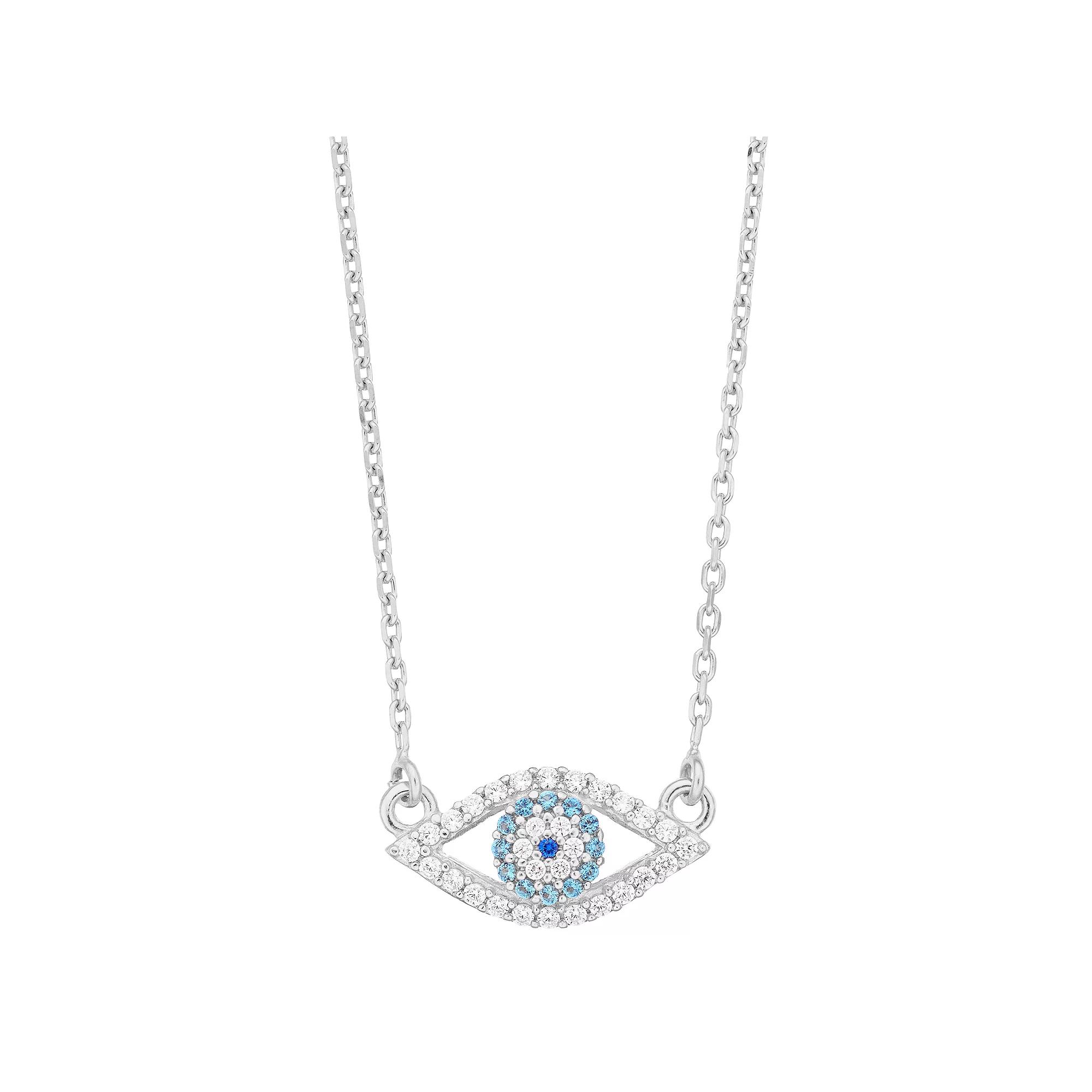 Sterling Silver Cubic Zirconia Evil Eye Necklace, Women's, Size: 18" Product Image