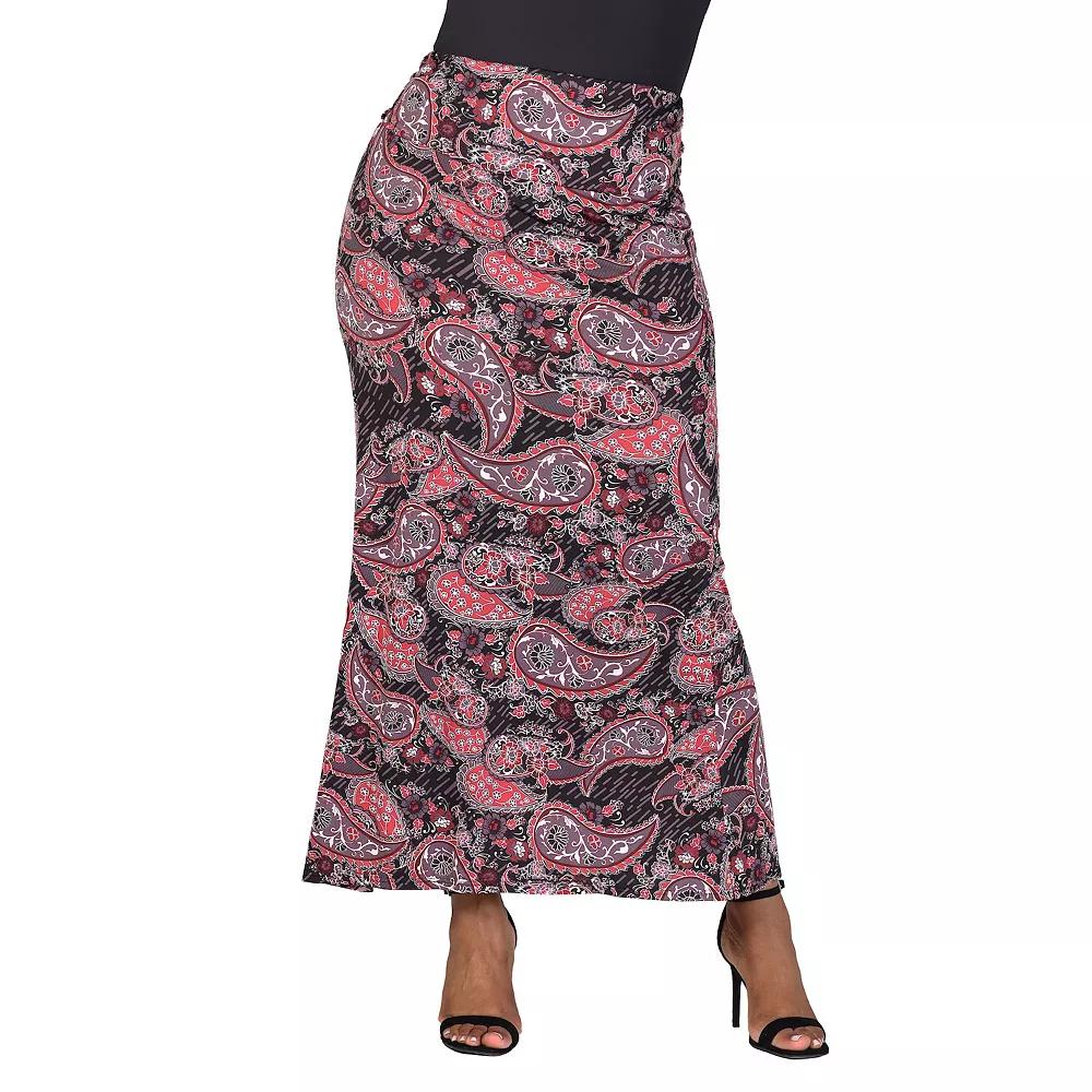 Plus Size 24Seven Comfort Apparel Paisley Print Fold Over Waist Maxi Skirt, Women's, Size: 1XL, Pink Team Product Image