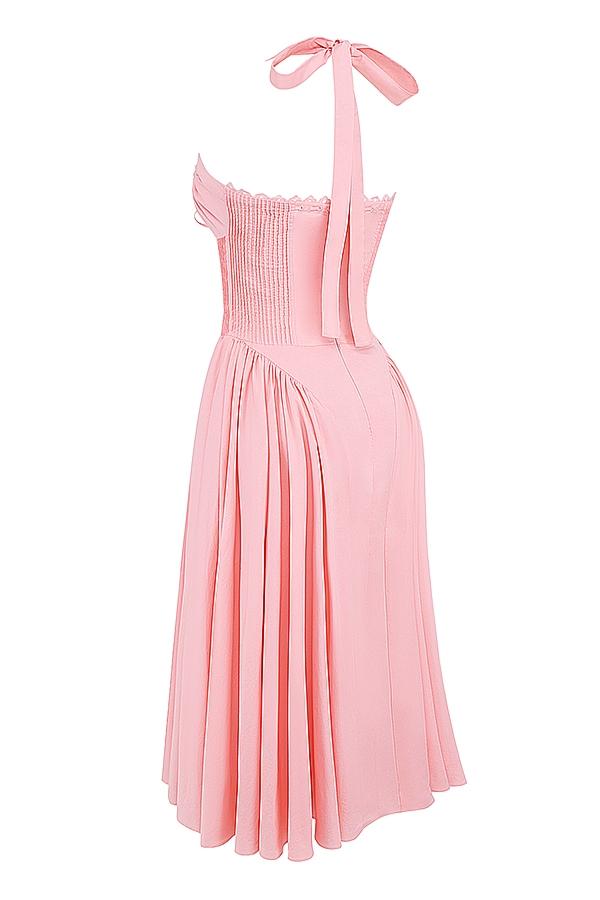 Adabella  rose pink cotton halter midi sundress Product Image