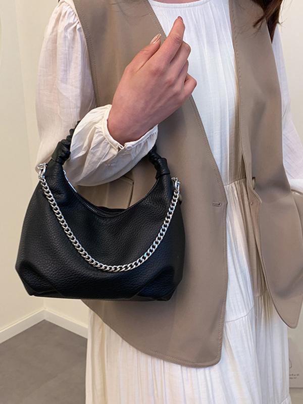 Chains Pleated Solid Color Zipper Crossbody Bags Handbags Product Image