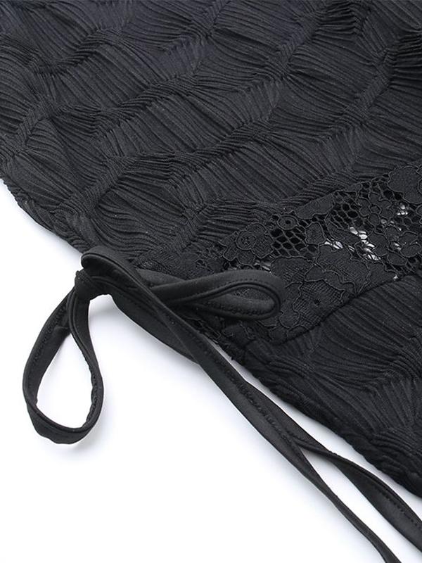 Textured Cutout Lace Splice Tie Up Flare Leg Pants Product Image