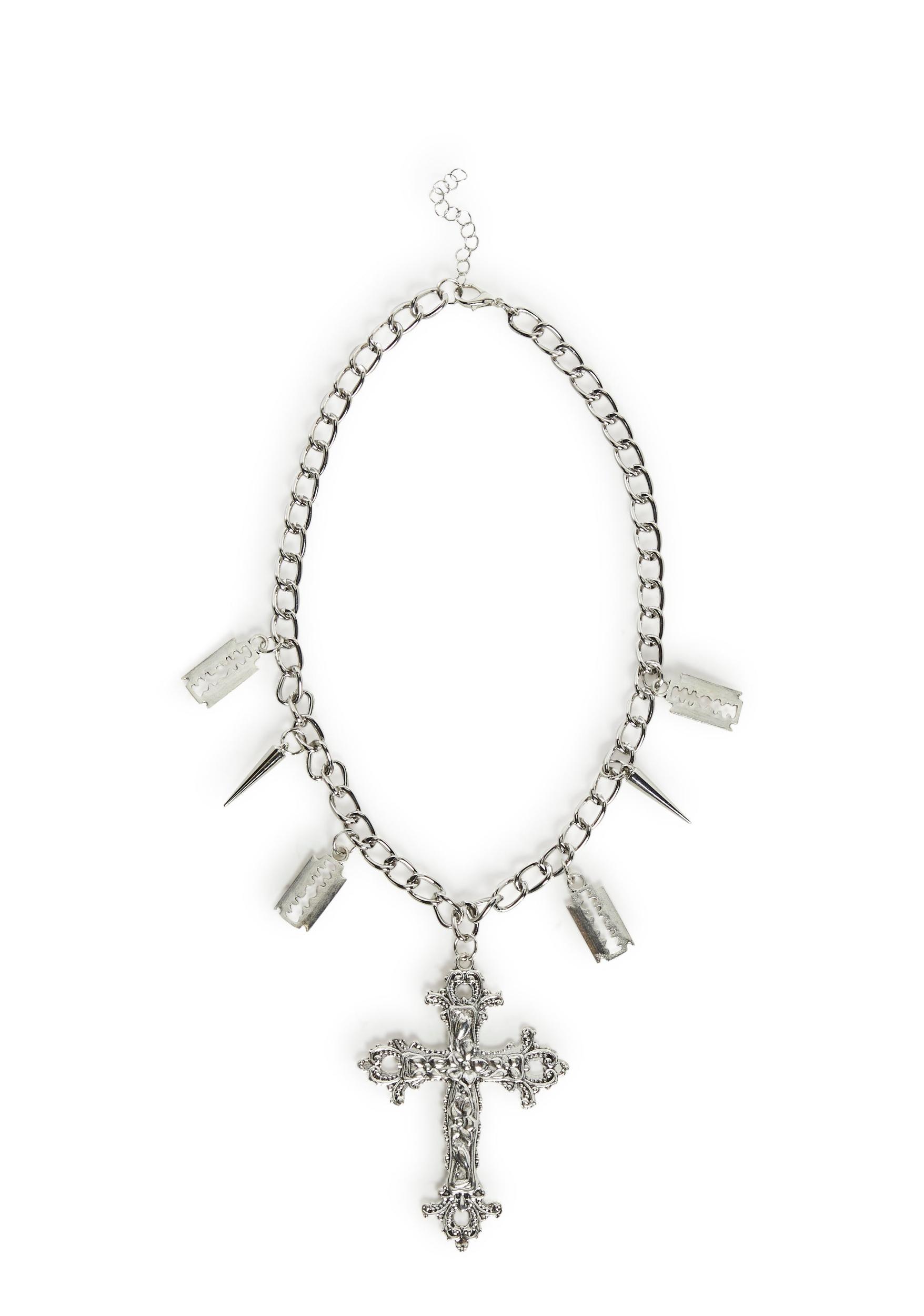 Bedazzled Cross Necklace Widow - Silver Product Image