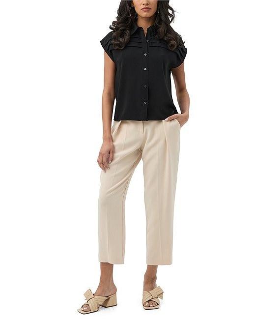 Trina Turk Cheri Georgette Button Collar Pleated Cap Sleeve Top Product Image