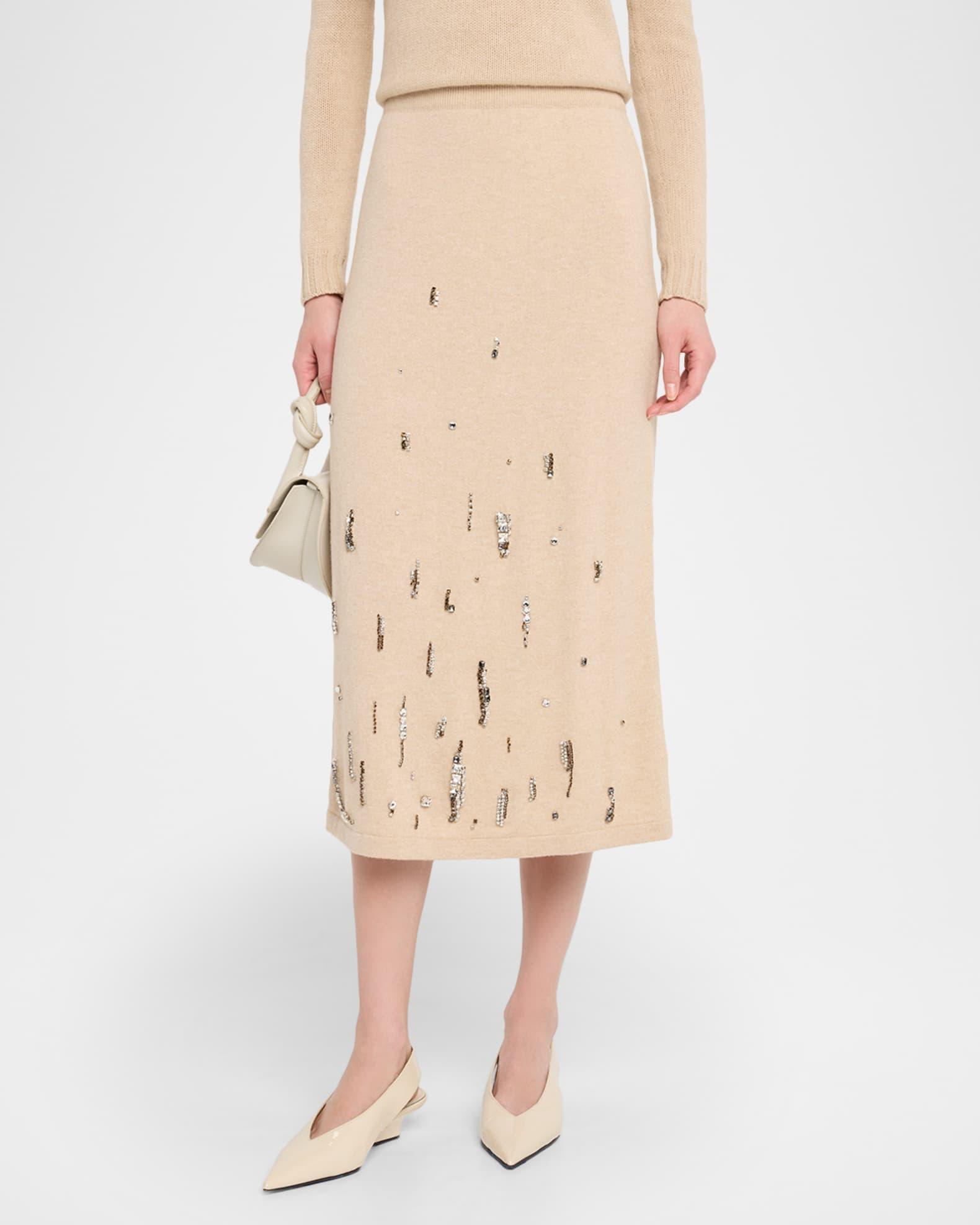 Crystal-Embellished Knit Midi Skirt Product Image