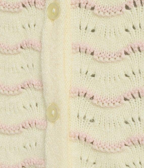 Originality Wavy Stripe V-Neck Button Front Long Sleeve Cropped Cardigan Product Image