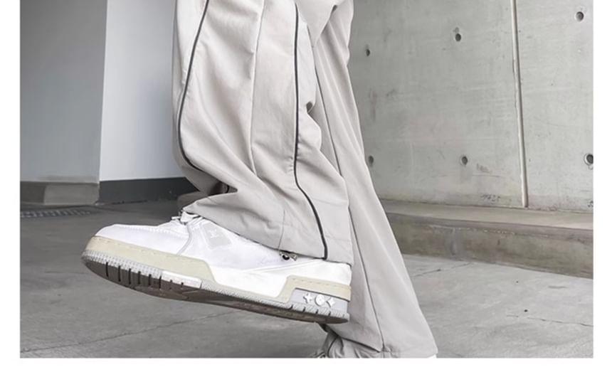 Drawstring Waist Two Tone Panel Straight Leg Track Pants Product Image