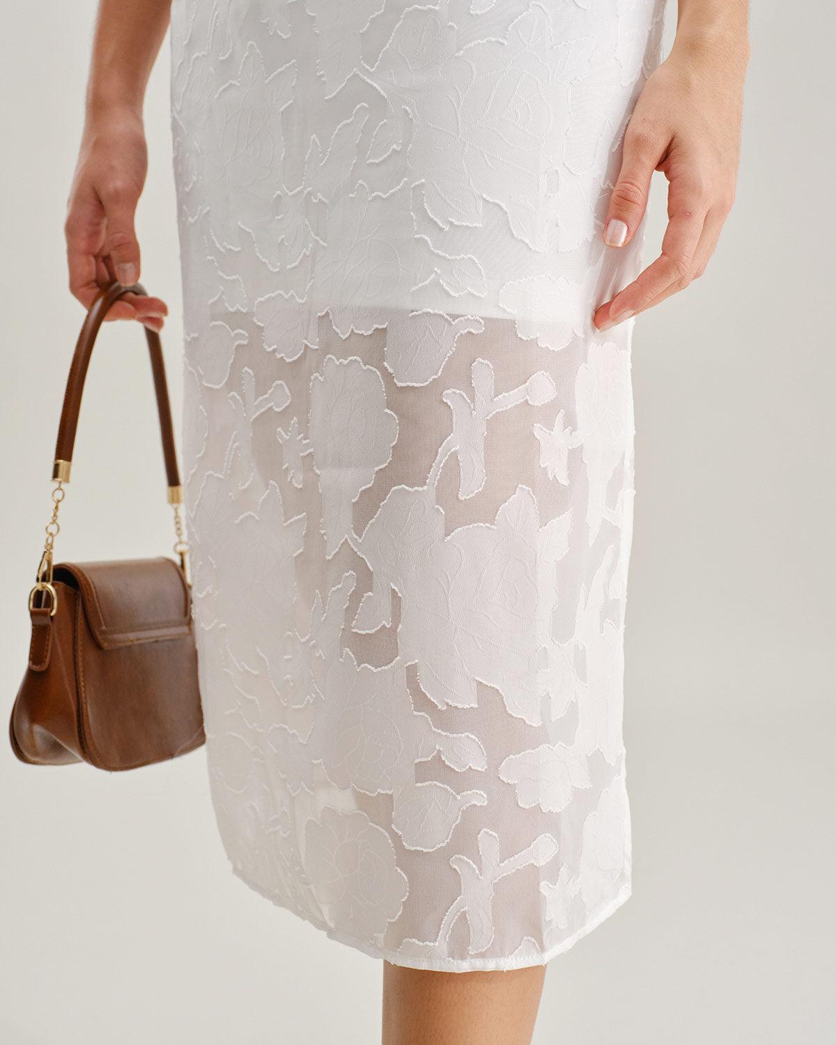 White Lace Boat Neck Midi Dress Product Image