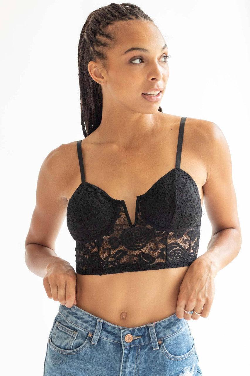 Black Rose Lace Notched Bralette Product Image