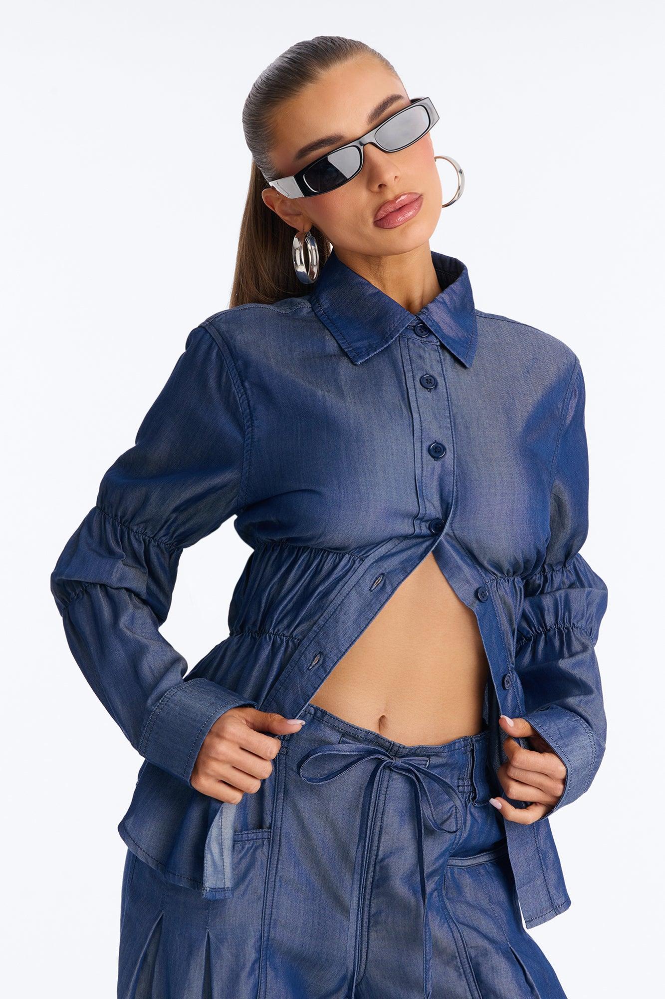 Lasting Impressions Chambray Wide Leg Pant Set - Blue Female Product Image