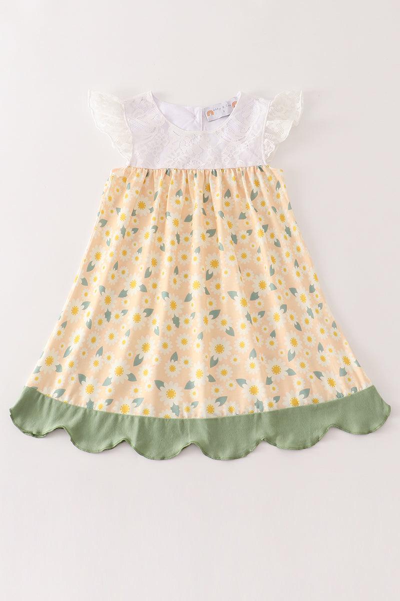 Yellow floral lace dress Product Image