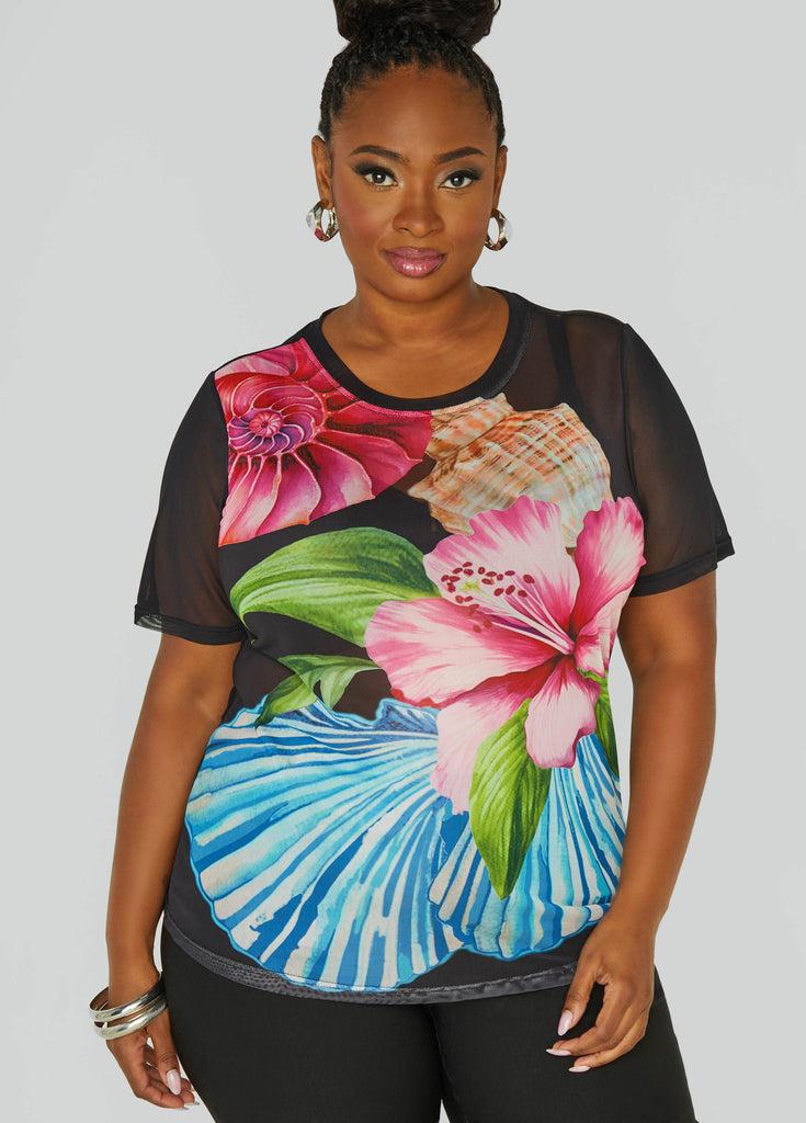 Floral Print Mesh Tee Product Image