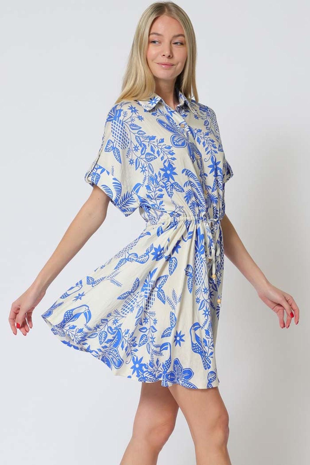 Roll-up Sleeve Button Down Tie Mini Dress Product Image