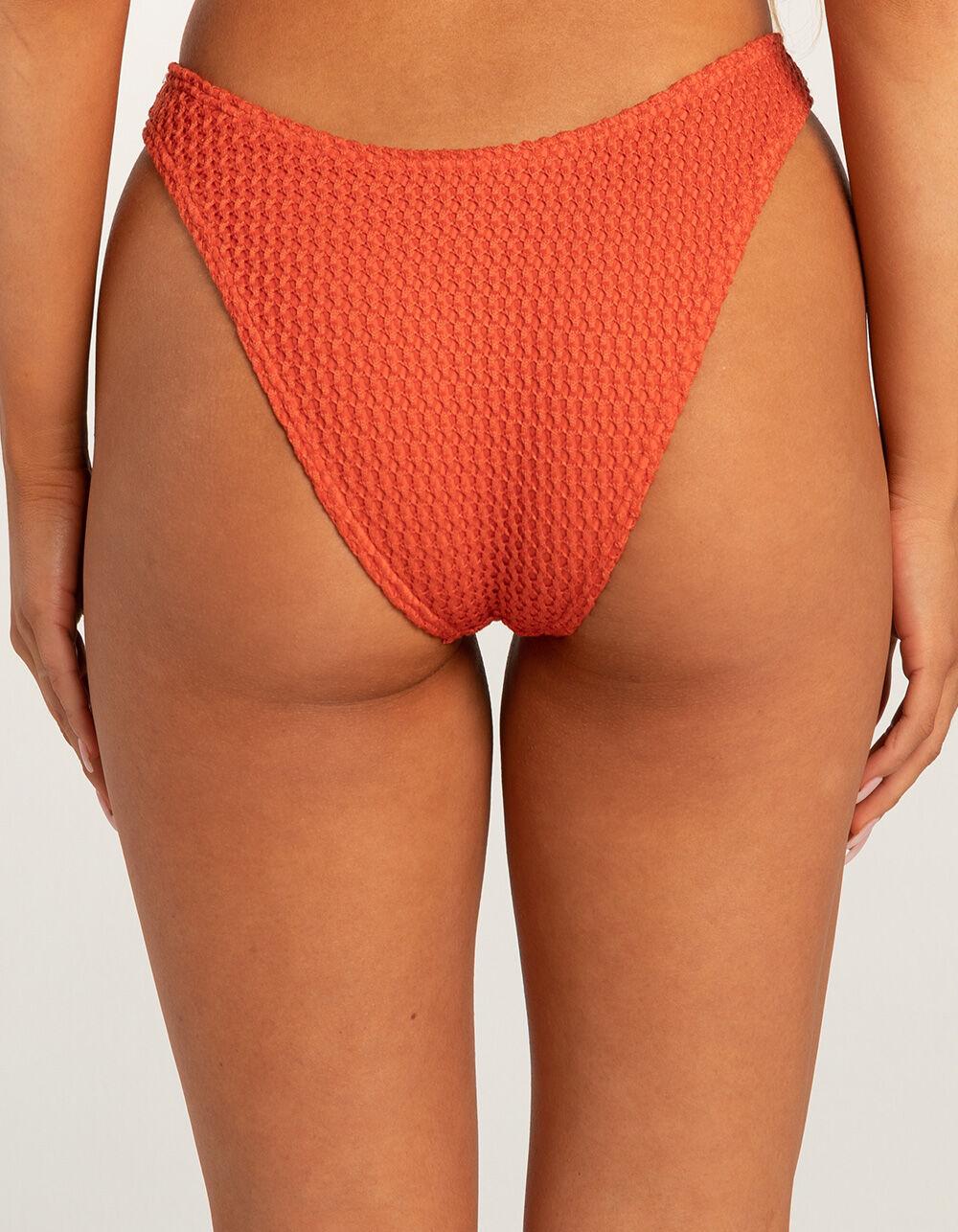 FULL TILT Cheekier High Leg Crochet Bikini Bottoms - RUST Product Image