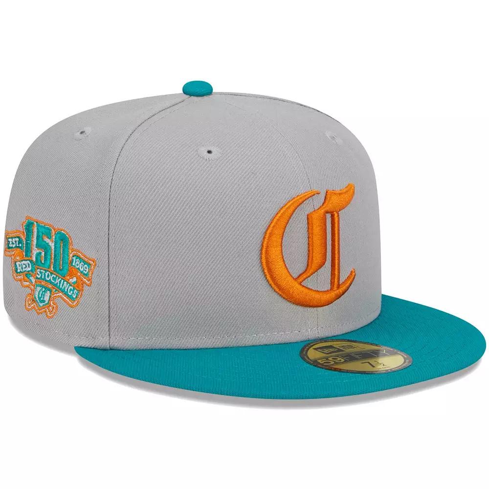 Men's New Era Gray/Teal Cincinnati Reds 59FIFTY Fitted Hat,  Product Image