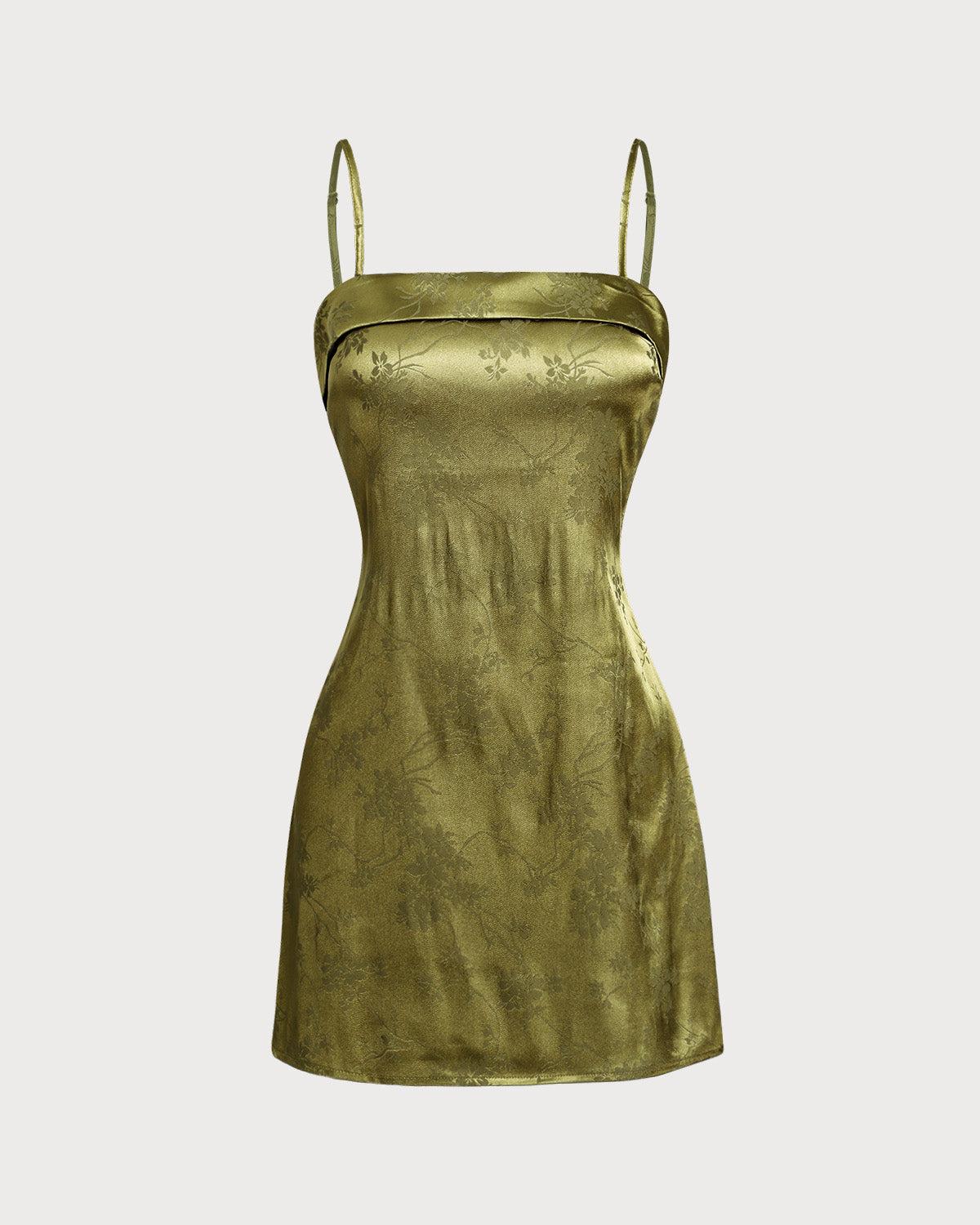 Green Jacquard Satin Slip Mini Dress Product Image