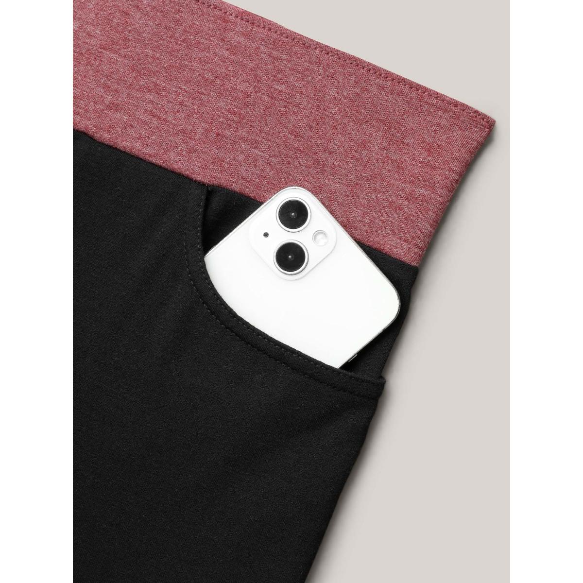 Plus Size Color-Block Mid Rise Tight Pants Women Black Casual Medium stretch Bootcut Mid Rise Everyday Leggings BloomChic 18-20/2X Product Image