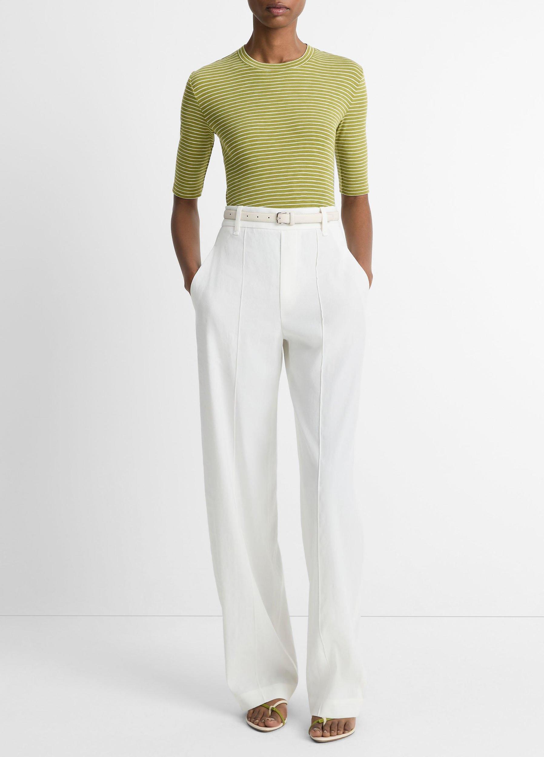 Striped Cotton-Blend Elbow-Sleeve T-Shirt Product Image