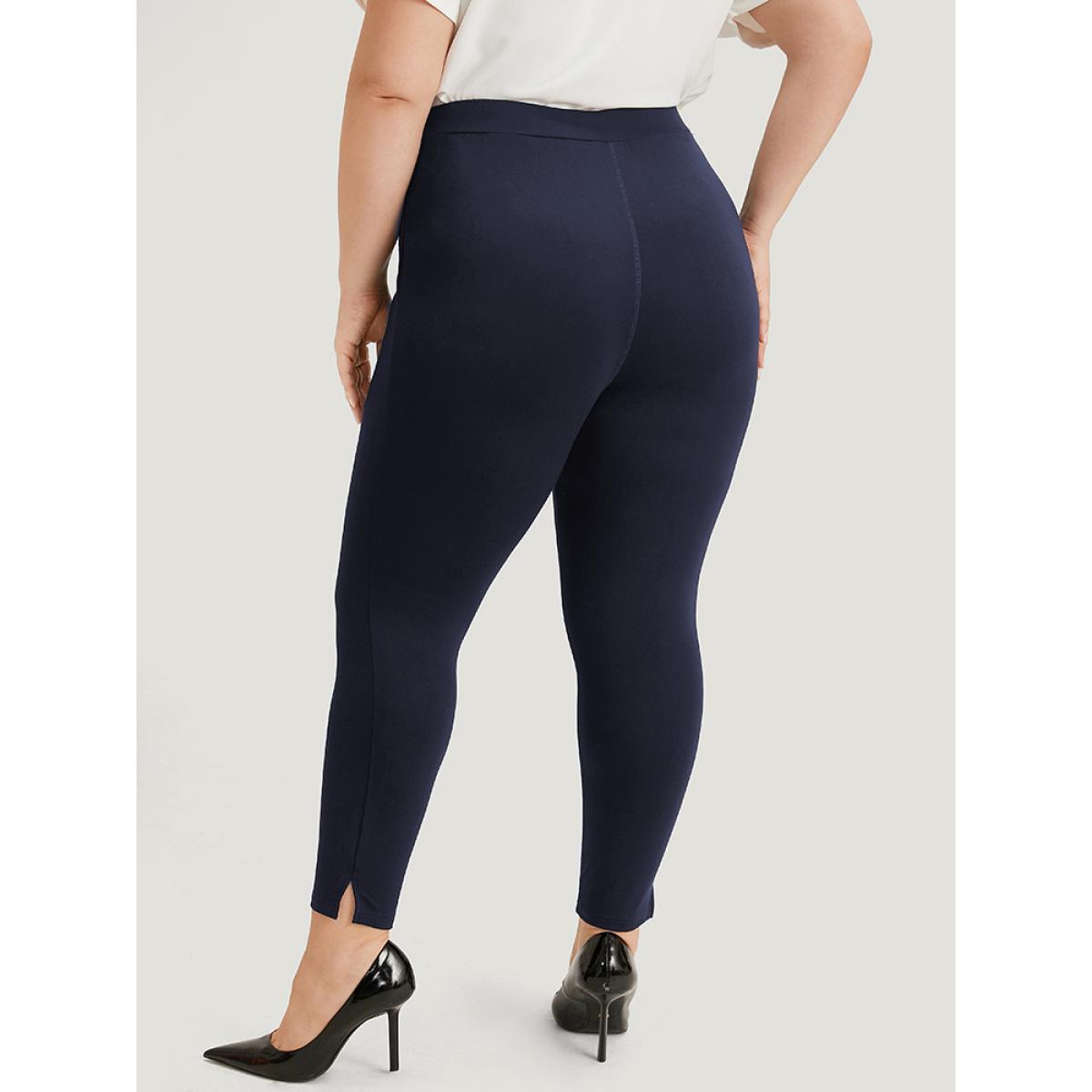 Plus Size Plain Skinny Split Hem Pocket Pants Women Indigo Office High stretch Skinny High Rise Office Leggings BloomChic 18-20/2X Product Image