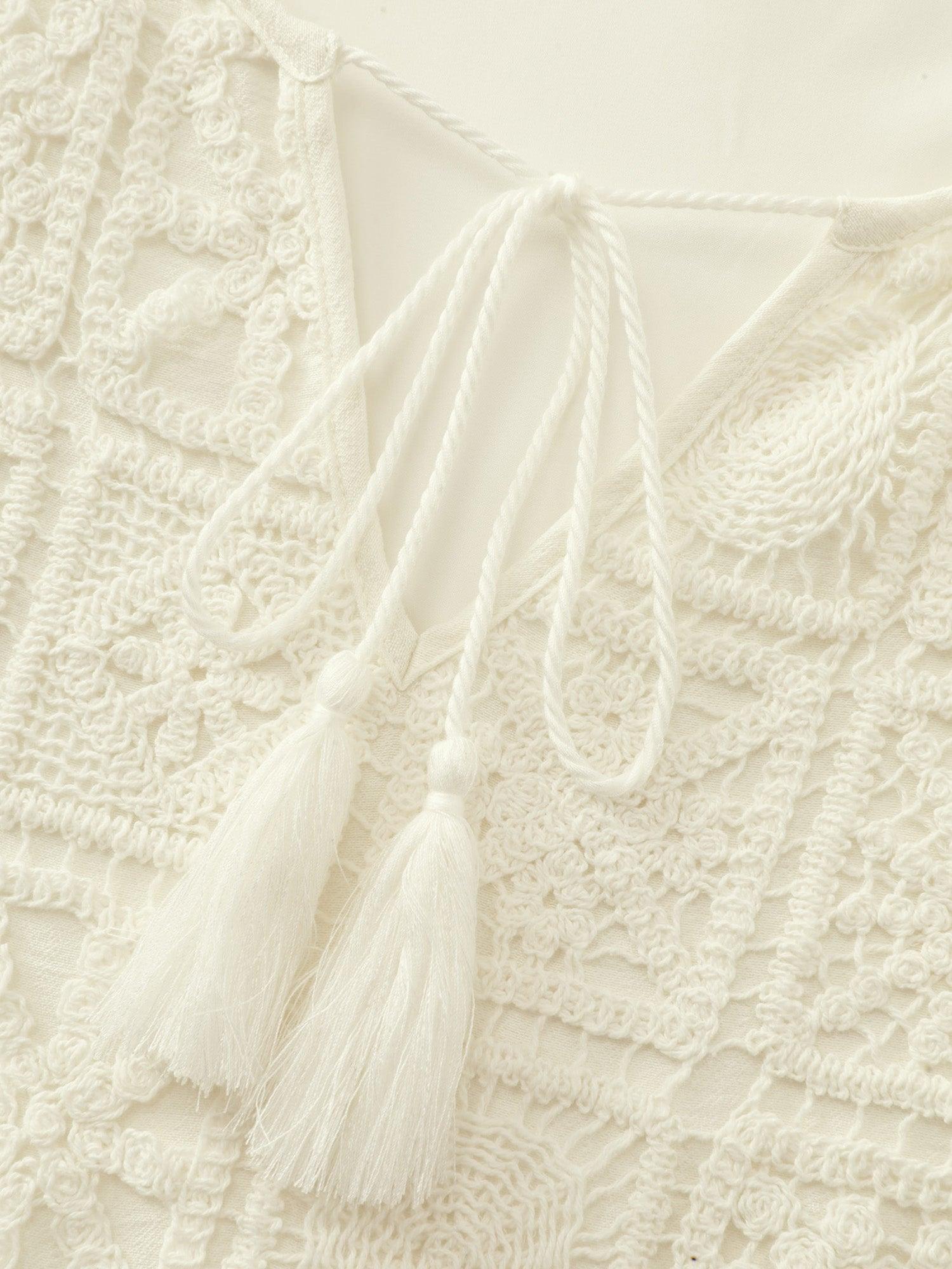 Lace Drawstring Neckline Tiered Mini Dress Female Product Image