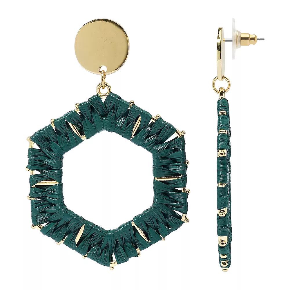 Sonoma Goods For Life® Gold Tone Green Raffia Wrapped Geometric Drop Earrings, Women's Product Image