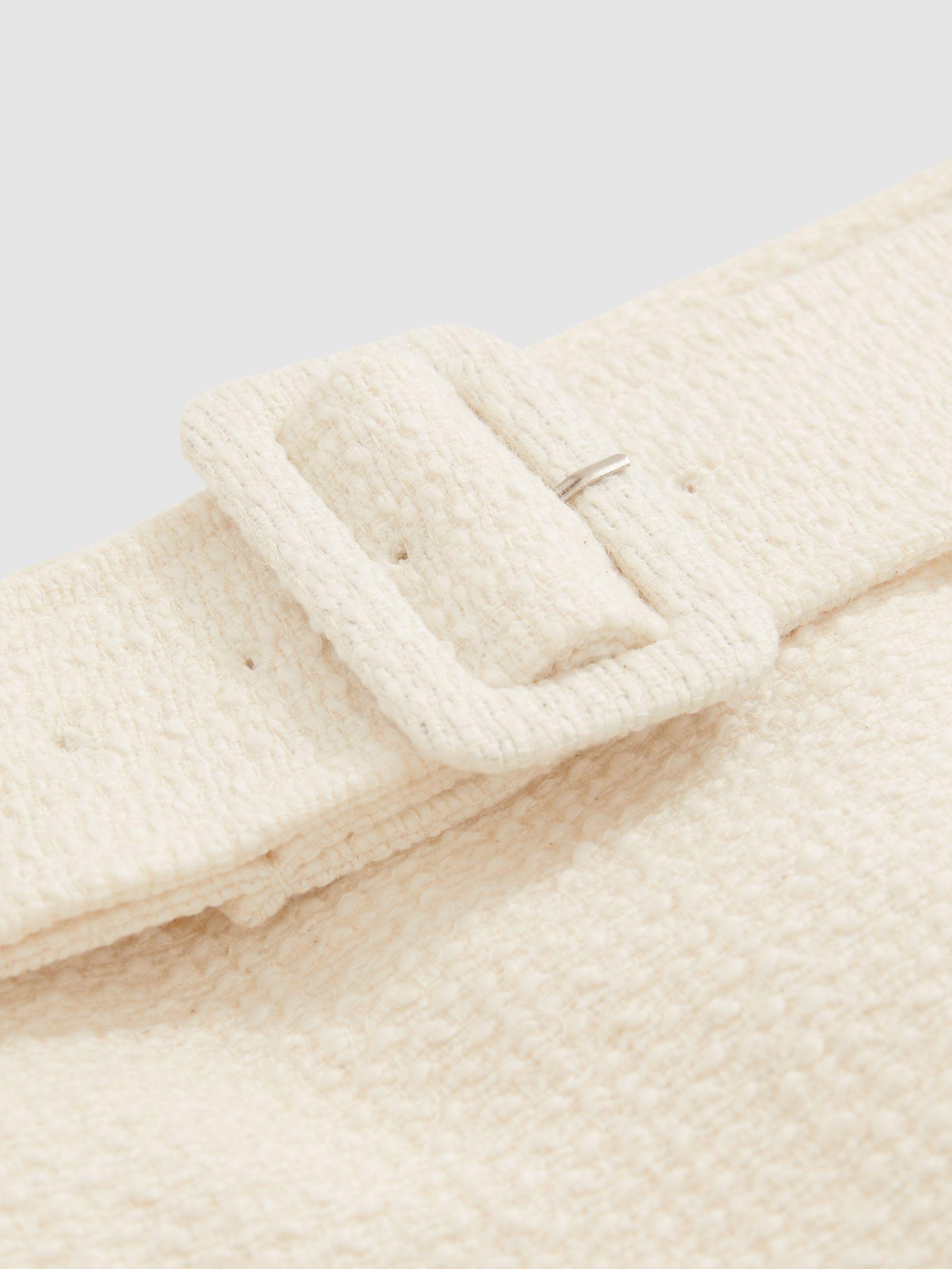 Bouclé Belted Mini Skirt With Wool and Cotton in White Product Image