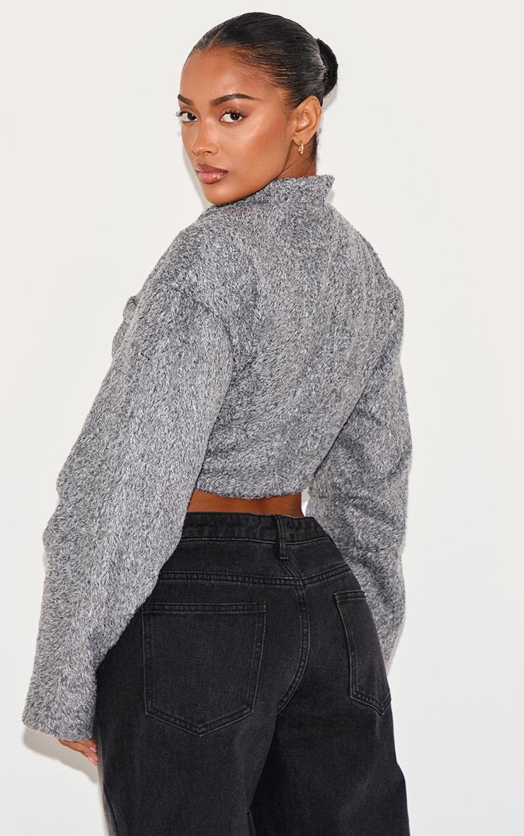 Shape Grey Wool Look Wrap Over Cocoon Sleeve Cropped Jacket Product Image