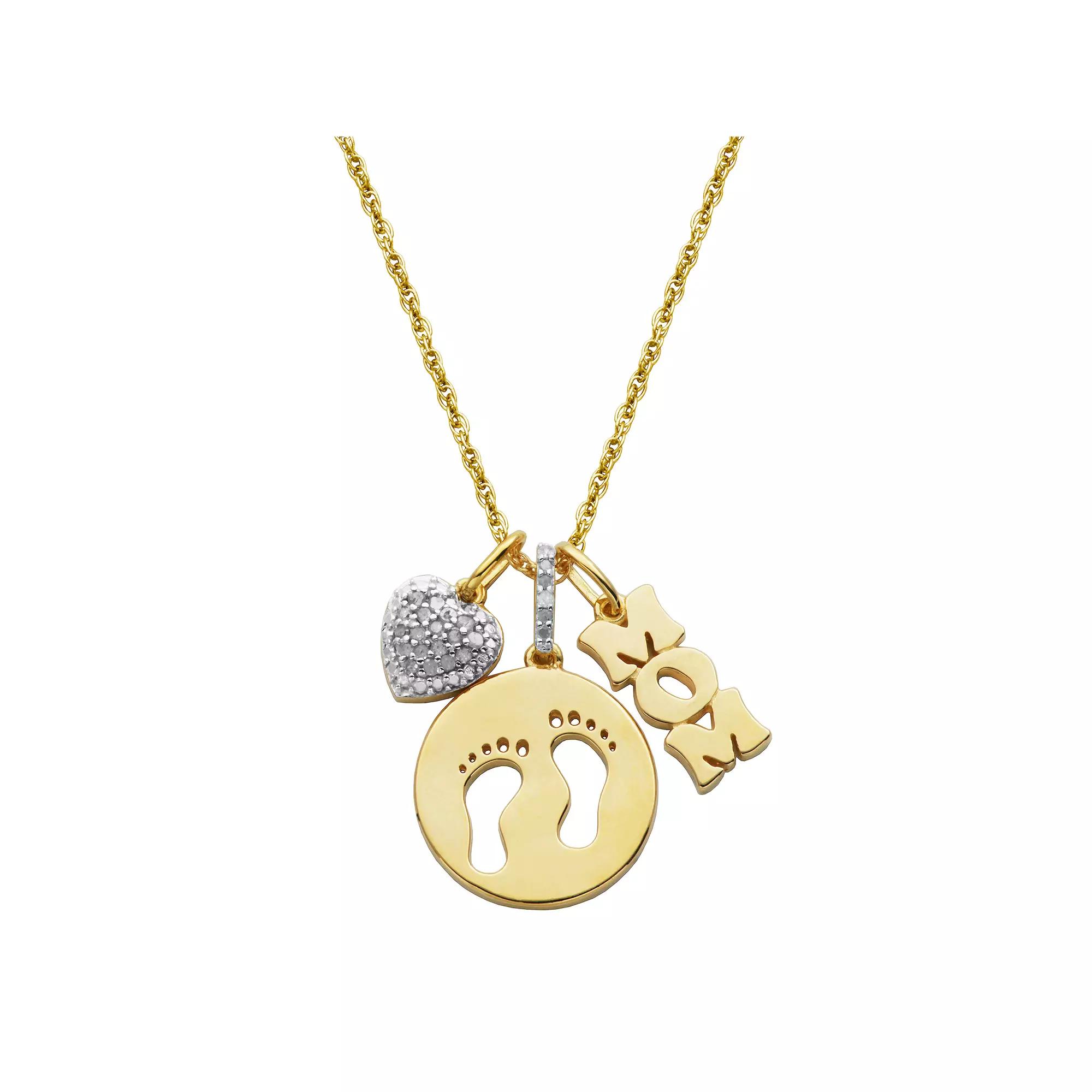 1/6 Carat T.W. Diamond "Mom," Footprints & Heart Pendant Necklace, Women's, Size: 18", Sterling Silver Product Image