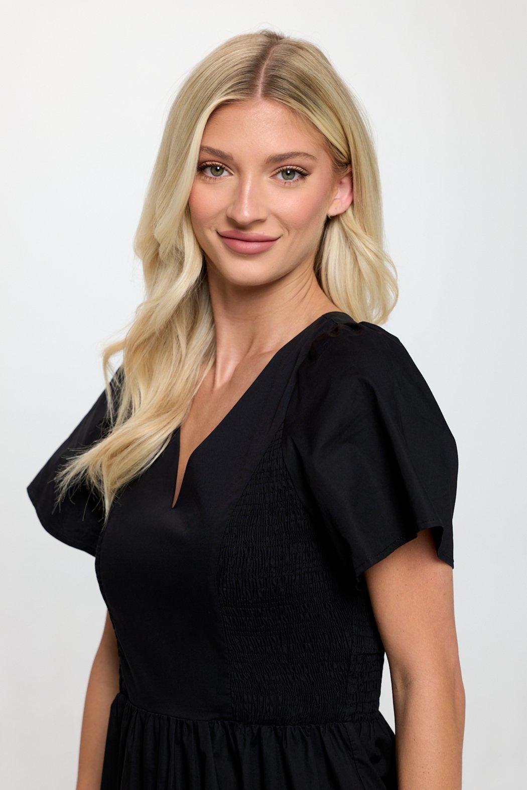 Black Poplin Side Smock Maxi Dress Product Image