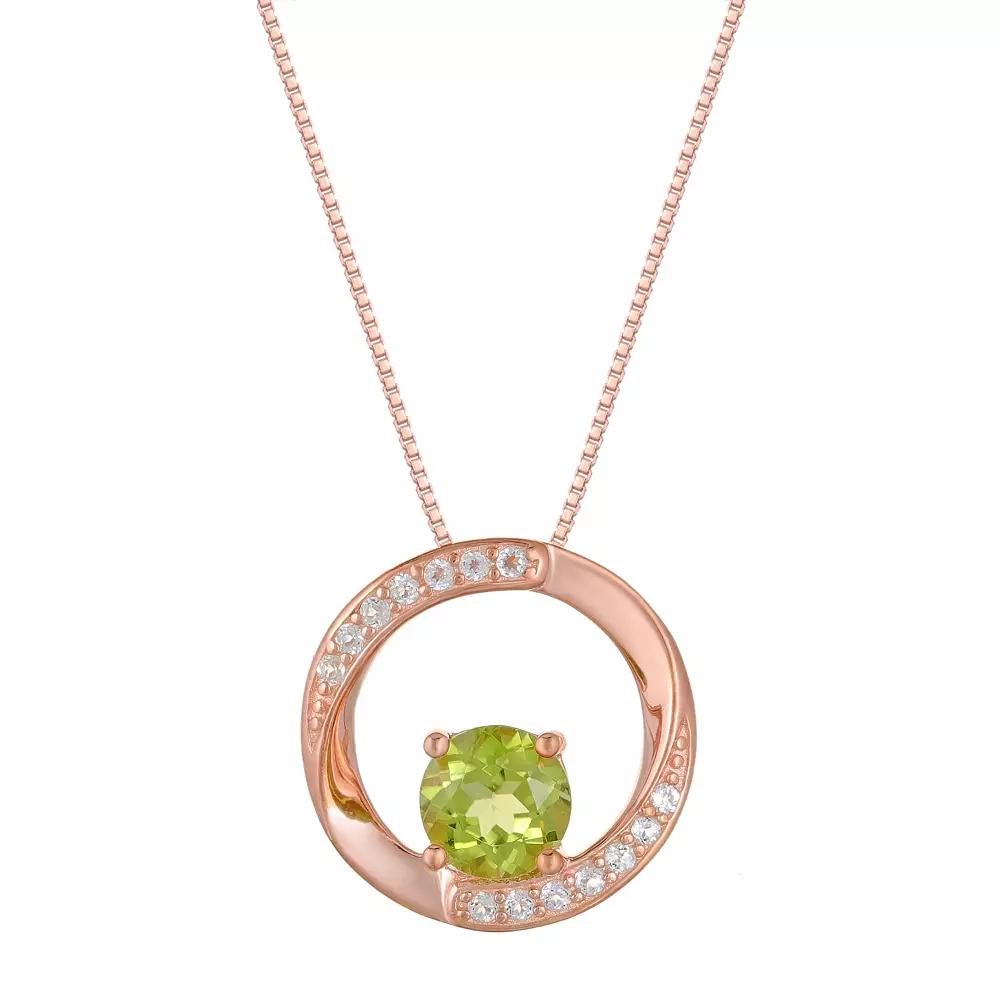 Gemminded 18k Rose Gold Plated Sterling Silver Peridot & White Topaz Circle Pendant Necklace, Women's, Size: 18", Pink Tone Product Image