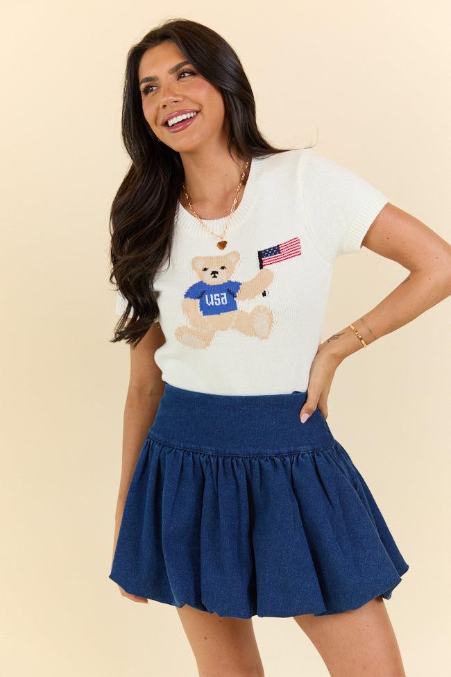 Made For Celebratin' Ivory Americana Short Sleeve Bear Sweater Product Image