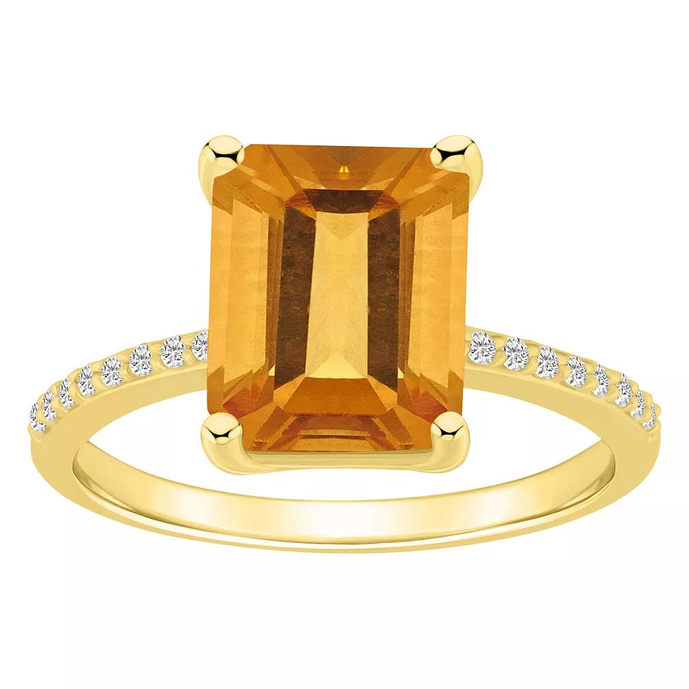 Alyson Layne 14k Gold Emerald-Cut Citrine & 1/10 Carat T.W. Diamond Ring, Women's Product Image