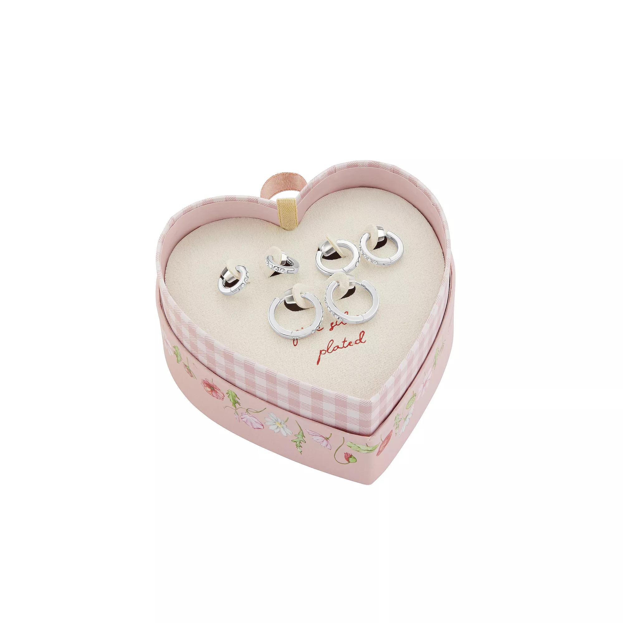 Brilliance Fine Silver Plated Graduated Pave Crystal Hoop Earrings Trio Set, Women's, Silver Tone Product Image