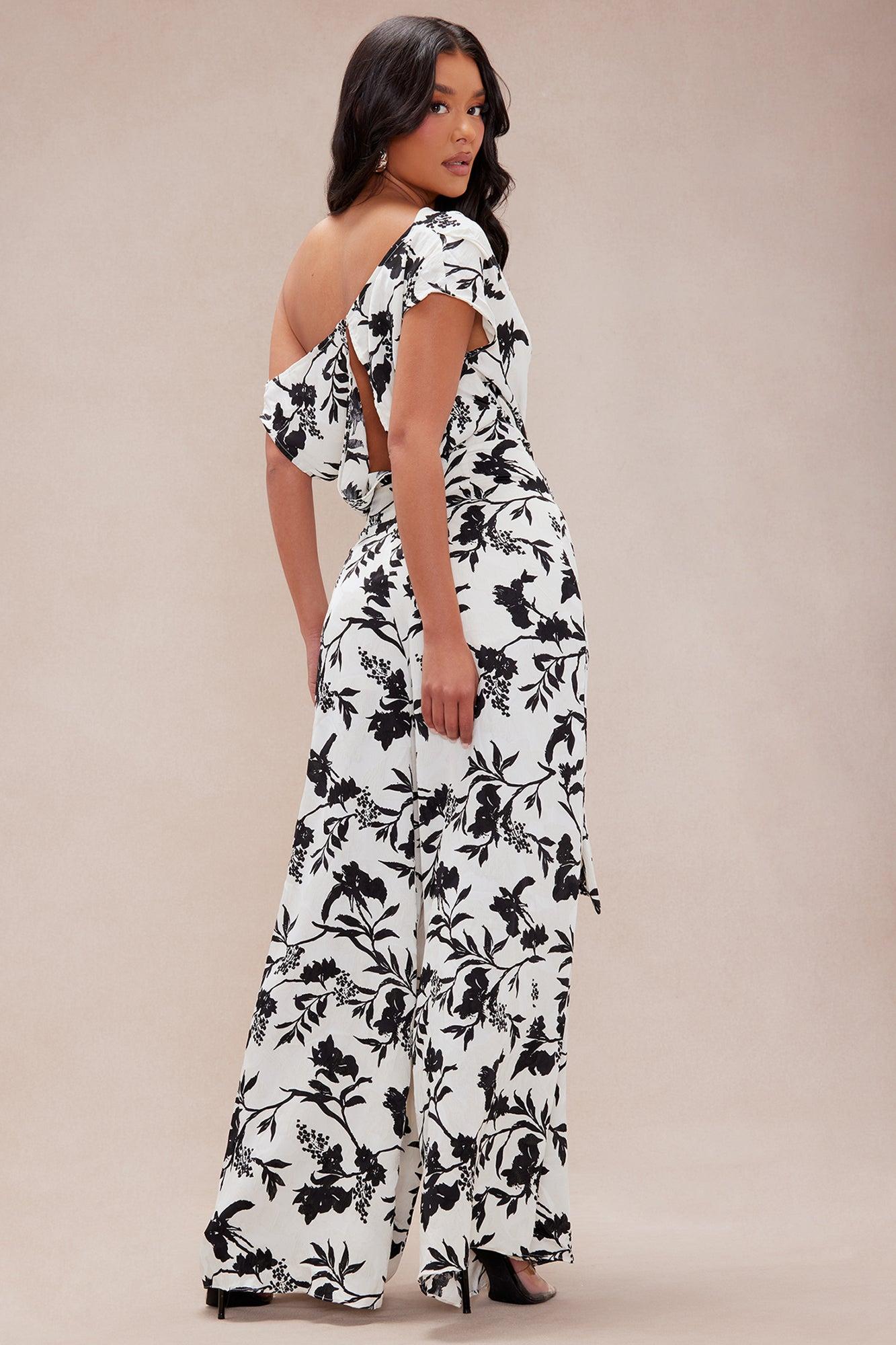 Clarissa Satin Wide Leg Jumpsuit - Ivory/combo Product Image