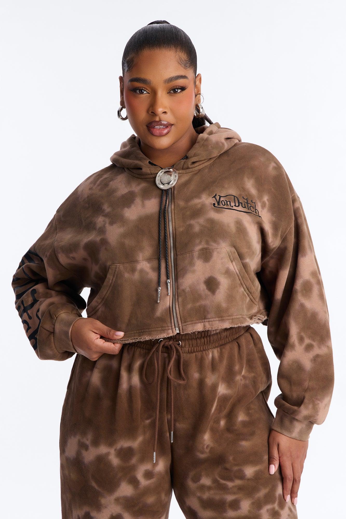 Von Dutch Ash Rider Washed Zip Up Sweatshirt - Brown Combo Female Product Image
