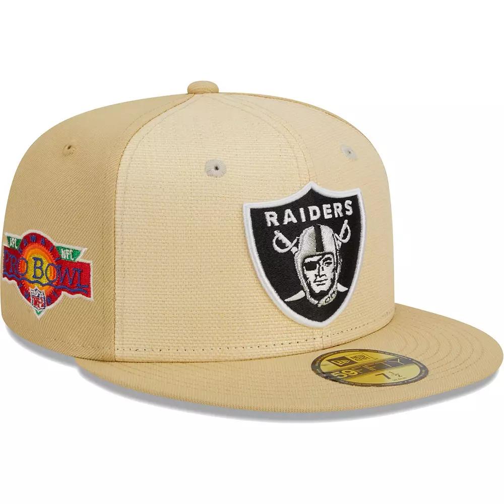 Men's New Era Khaki Las Vegas Raiders Raffia Front 59FIFTY Fitted Hat, Size: 7 1/4, Lvr Beig K Product Image