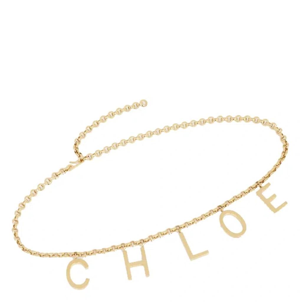 CHLOÉ Metallic Belt With Adjustable Hook Closure And Logo Lettering Charm In Brass Woman In Gold Product Image