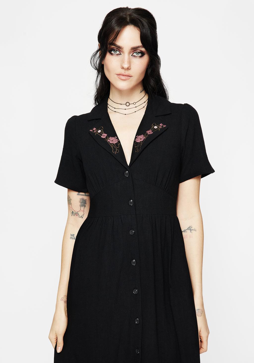 Aster Embroidered Collar Midi Shirt Dress Product Image
