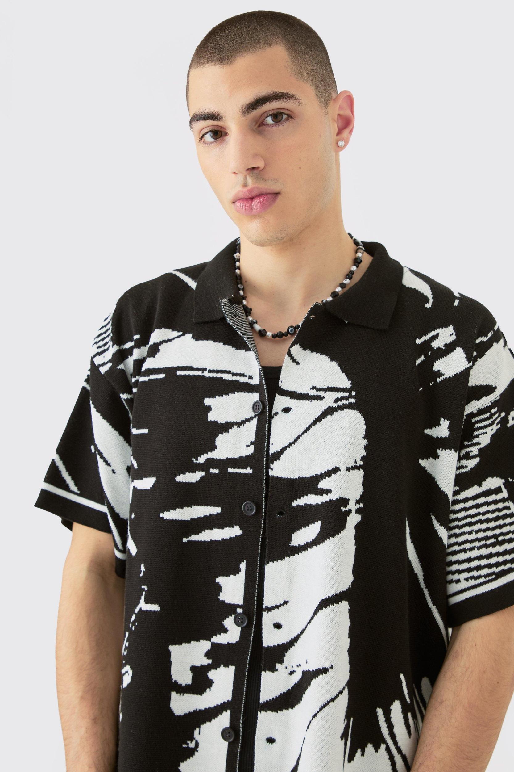 Boxy Abstract Shirt And Short Set | boohooMAN USA Product Image